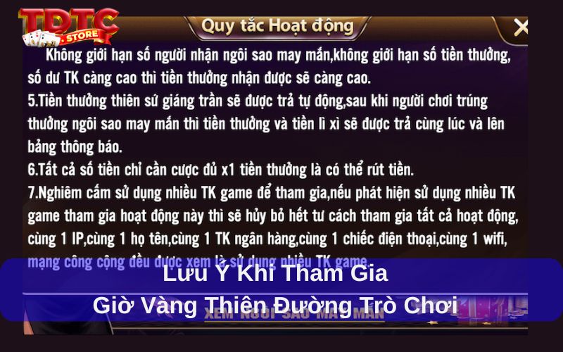Giờ vàng Thiên Đường Trò Chơi - Săn thưởng khủng 2025 3 Lưu ý tham gia giờ vàng tại TDTC